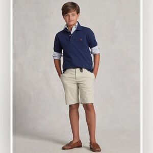 EUC Polo Ralph Lauren Boys 14 Sand Chino Shorts Stretch Flat Front Pony logo